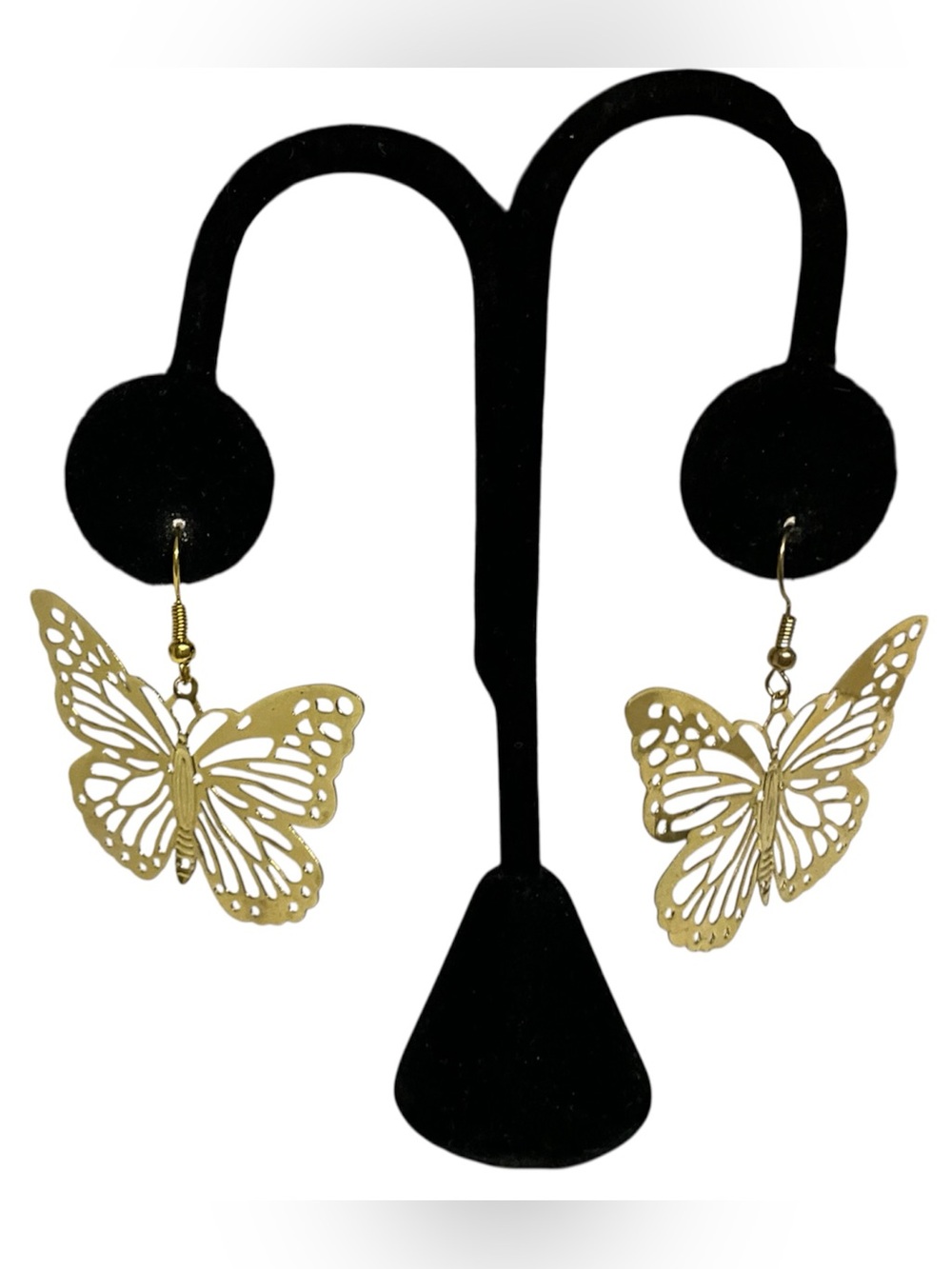Gold Tone Metal Butterfly Statement Earrings Lightweight Cutout Boho Dangles